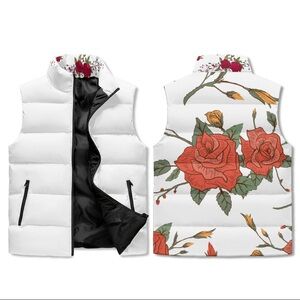 Floral White Puffer Vest
